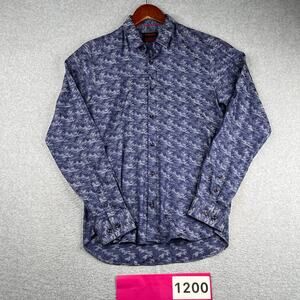 Jared Lang After Hours Shirt Small Slim Blue Camouflage Button Up Long Sleeve